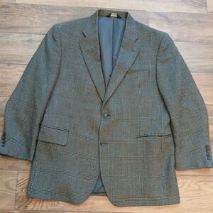 Jos A Bank Blazer Mens 43R Brown Plaid Houndstooth 100% Wool Two Button Coat‎